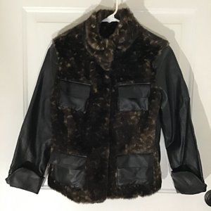 ADRIENNE LANDAU FAUX LEATHER FAUX FUR JACKET. XS
